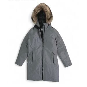 Eddie Bauer M Women Olympia Waterproof Down Stadium Coat Faux Fur Hood Gray NWOT